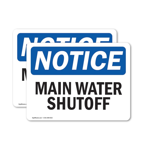 Signmission Main Water Shutoff, 14 in W x Rectangle, Vinyl Decal OS-2PACK-NS-D-1014-L-14100 - main